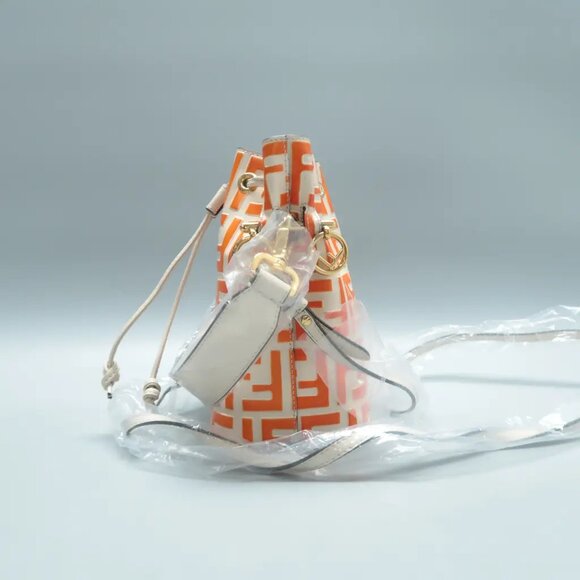 100% Authentic FENDI Mon Tresor Beige&Orange Leather Satchel 999-102424 - Picture 3 of 12